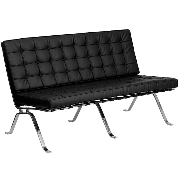 SINGLEWAVE Flash Series Black LeatherSoft Loveseat with Curved Legs