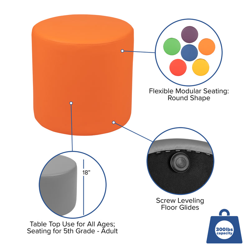 Soft Seating Flexible Circle for Classrooms and Common Spaces - 18" Seat Height (Orange)