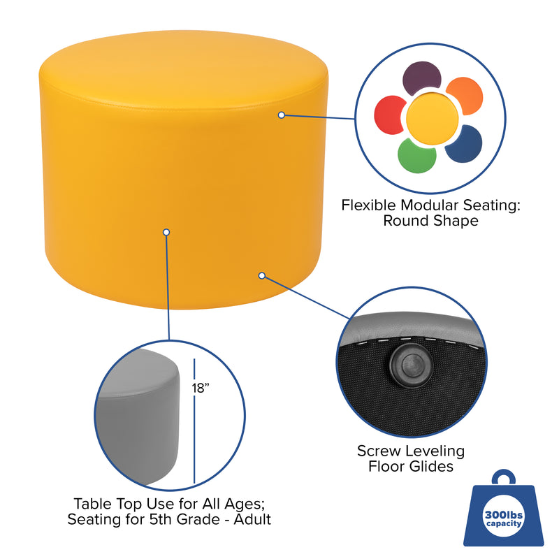 Large Soft Seating Flexible Circle for Classrooms and Common Spaces - Yellow (18" Height x 24" Diameter)