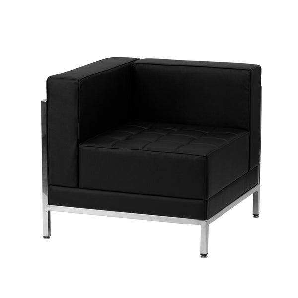 SINGLEWAVE Imagination Series Contemporary Black LeatherSoft Left Corner Chair with Encasing Frame