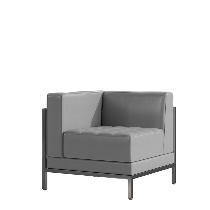 SINGLEWAVE Imagination Series Contemporary Gray Leathersoft Left Corner Chair with Encasing Frame