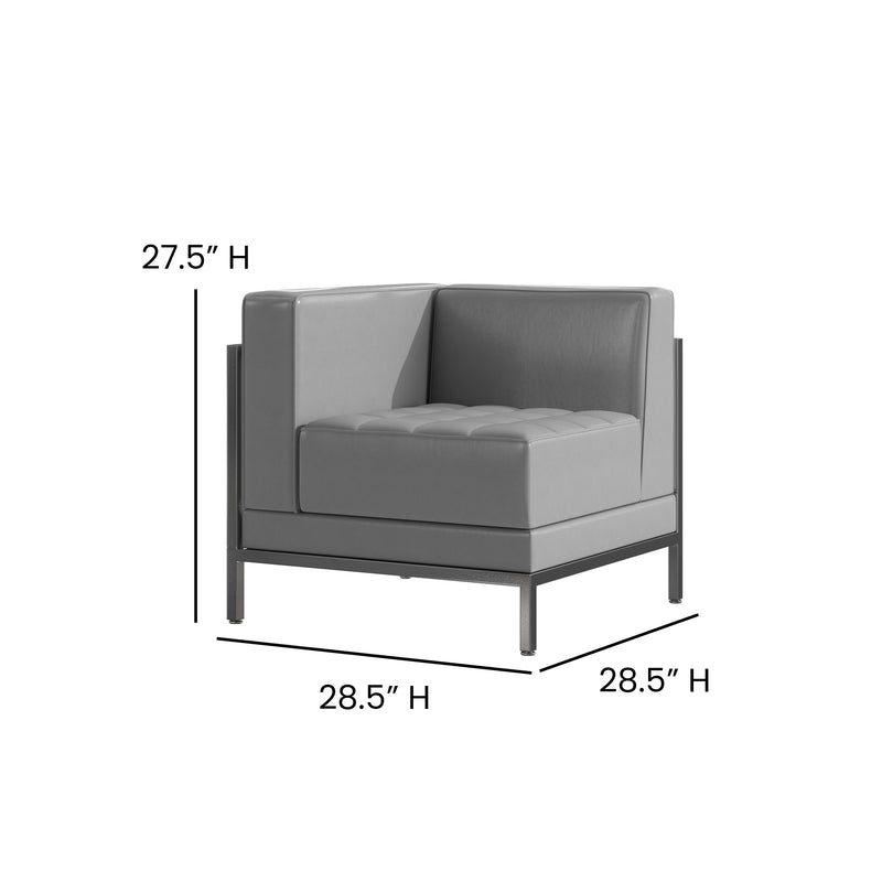 SINGLEWAVE Imagination Series Contemporary Gray Leathersoft Left Corner Chair with Encasing Frame