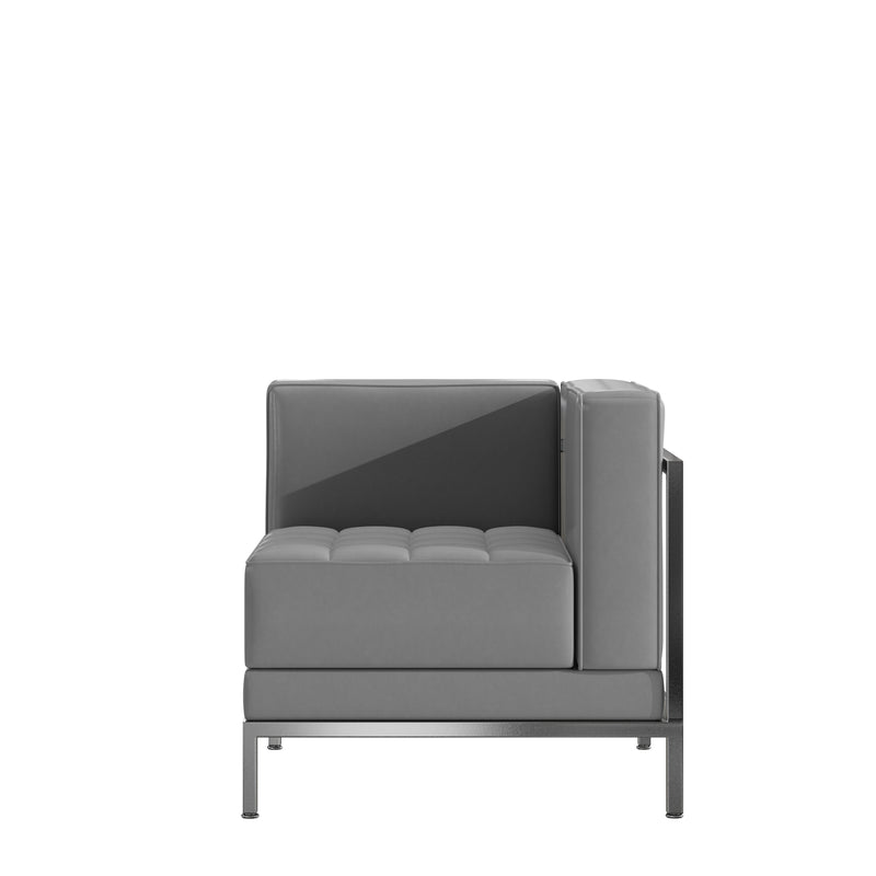 SINGLEWAVE Imagination Series Contemporary Gray Leathersoft Left Corner Chair with Encasing Frame