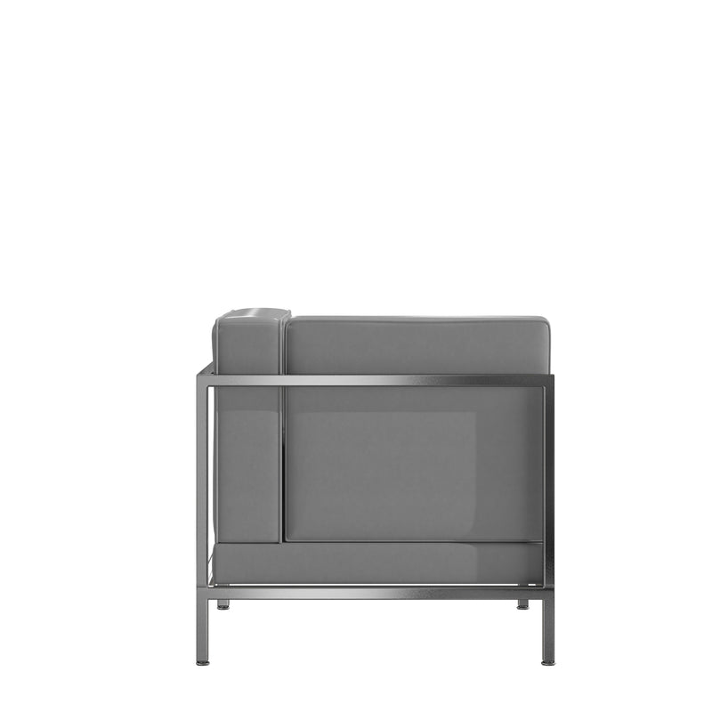 SINGLEWAVE Imagination Series Contemporary Gray Leathersoft Left Corner Chair with Encasing Frame