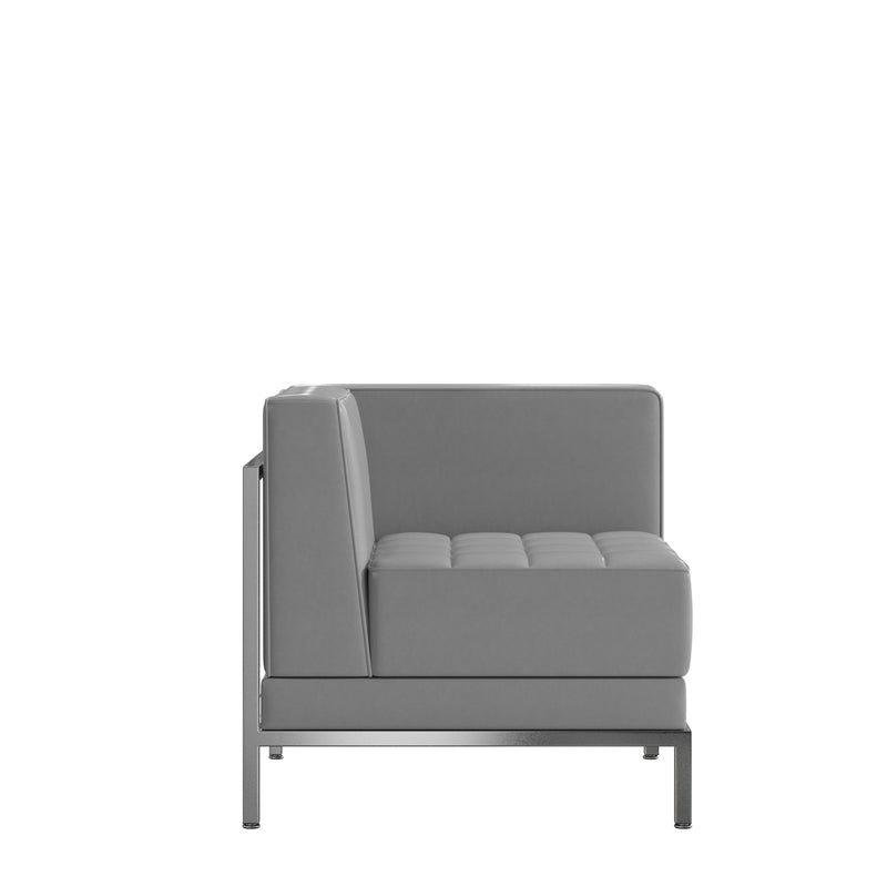 SINGLEWAVE Imagination Series Contemporary Gray Leathersoft Left Corner Chair with Encasing Frame