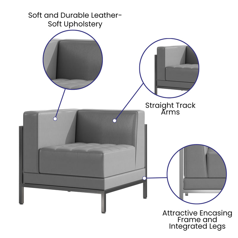 SINGLEWAVE Imagination Series Contemporary Gray Leathersoft Left Corner Chair with Encasing Frame