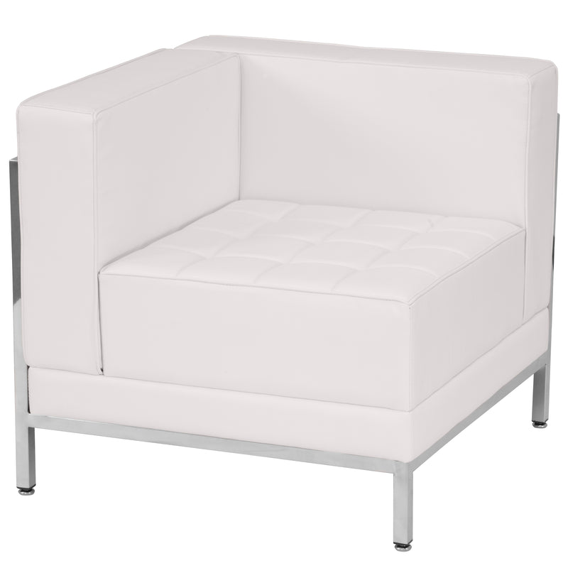 SINGLEWAVE Imagination Series Contemporary Melrose White LeatherSoft Left Corner Chair with Encasing Frame