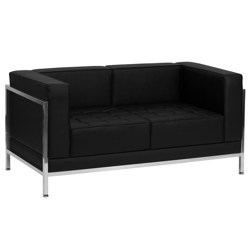 SINGLEWAVE Imagination Series Contemporary Black LeatherSoft Loveseat with Encasing Frame