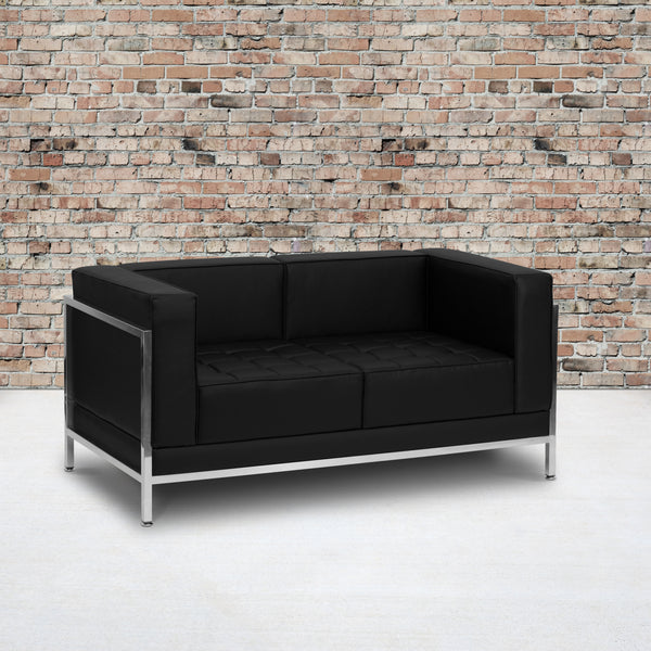 SINGLEWAVE Imagination Series Contemporary Black LeatherSoft Loveseat with Encasing Frame