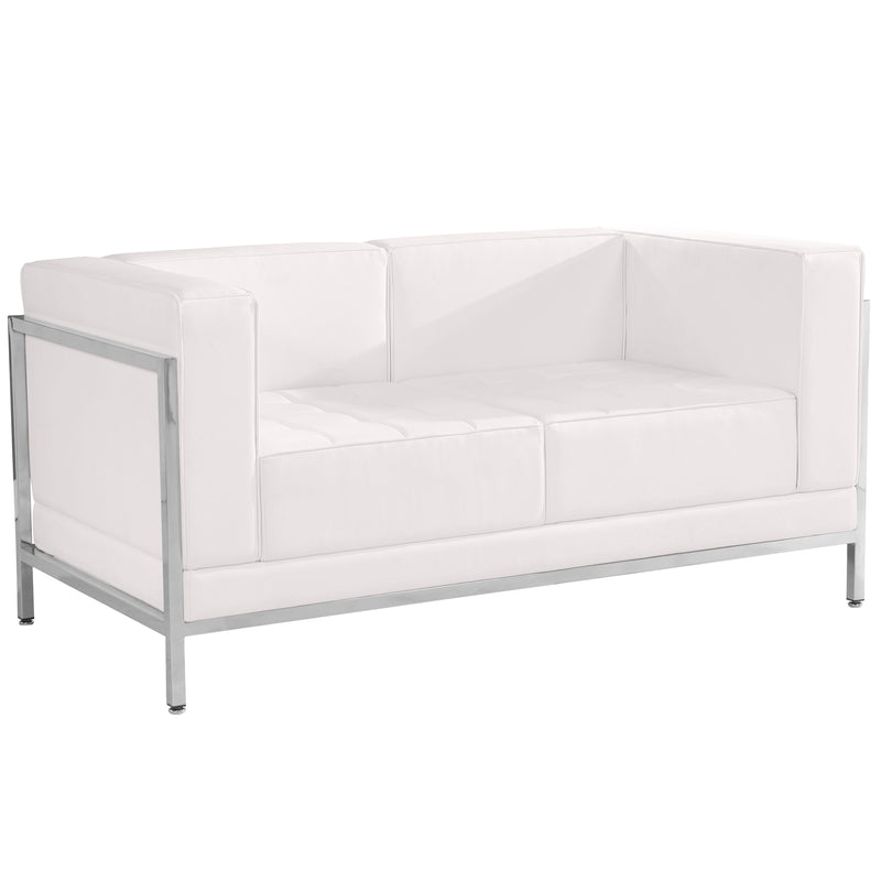 SINGLEWAVE Imagination Series Contemporary Melrose White LeatherSoft Loveseat with Encasing Frame