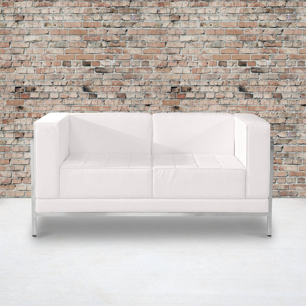 SINGLEWAVE Imagination Series Contemporary Melrose White LeatherSoft Loveseat with Encasing Frame