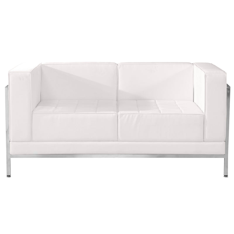 SINGLEWAVE Imagination Series Contemporary Melrose White LeatherSoft Loveseat with Encasing Frame