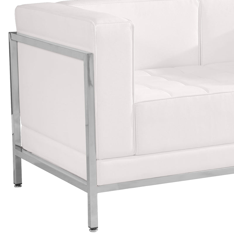 SINGLEWAVE Imagination Series Contemporary Melrose White LeatherSoft Loveseat with Encasing Frame