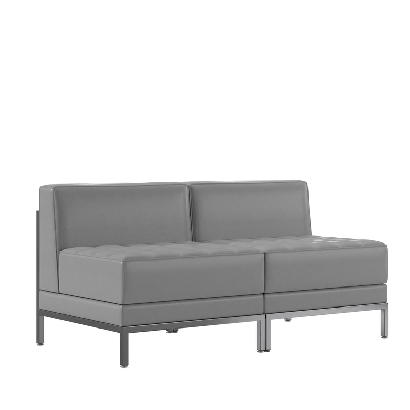 SINGLEWAVE Imagination Series 2 Piece Gray LeatherSoft Waiting Room Lounge Set - Reception Bench