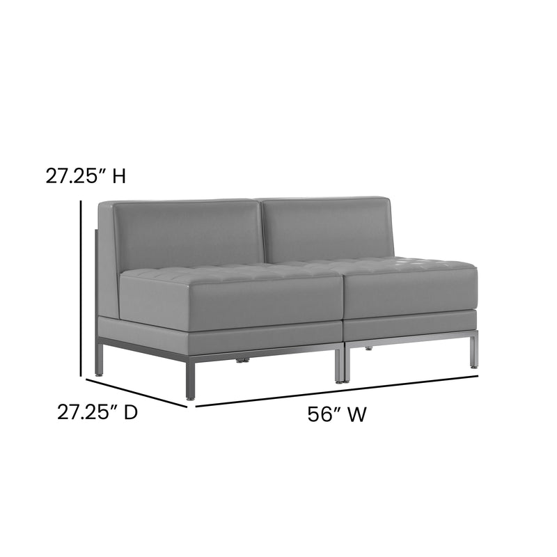 SINGLEWAVE Imagination Series 2 Piece Gray LeatherSoft Waiting Room Lounge Set - Reception Bench