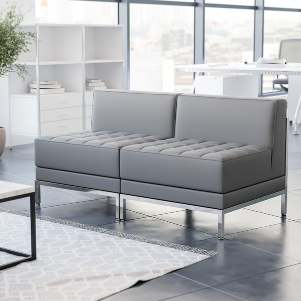 SINGLEWAVE Imagination Series 2 Piece Gray LeatherSoft Waiting Room Lounge Set - Reception Bench