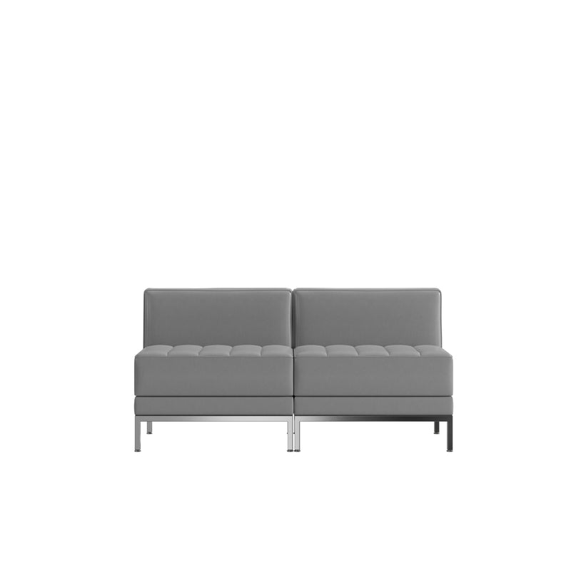 SINGLEWAVE Imagination Series 2 Piece Gray LeatherSoft Waiting Room Lounge Set - Reception Bench