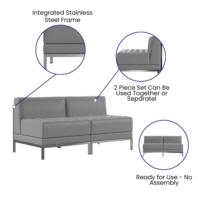 SINGLEWAVE Imagination Series 2 Piece Gray LeatherSoft Waiting Room Lounge Set - Reception Bench