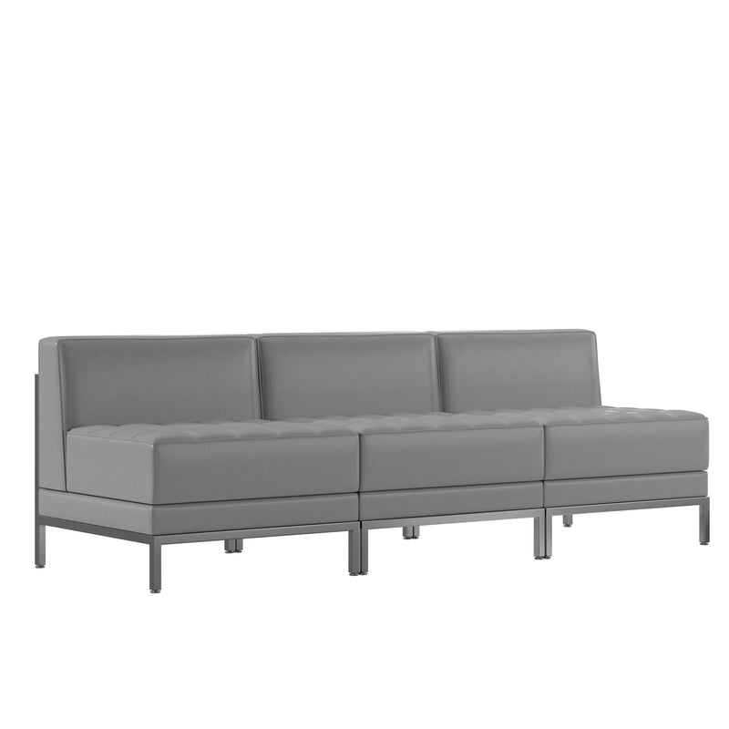 SINGLEWAVE Imagination Series 3 Piece Gray LeatherSoft Waiting Room Lounge Set - Reception Bench