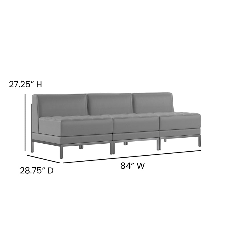 SINGLEWAVE Imagination Series 3 Piece Gray LeatherSoft Waiting Room Lounge Set - Reception Bench