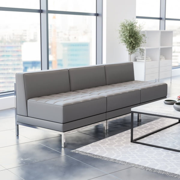 SINGLEWAVE Imagination Series 3 Piece Gray LeatherSoft Waiting Room Lounge Set - Reception Bench