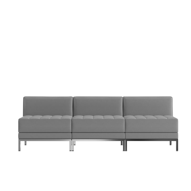 SINGLEWAVE Imagination Series 3 Piece Gray LeatherSoft Waiting Room Lounge Set - Reception Bench