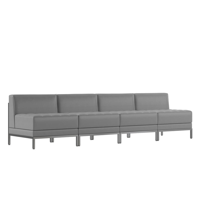 SINGLEWAVE Imagination Series 4 Piece Gray LeatherSoft Waiting Room Lounge Set - Reception Bench