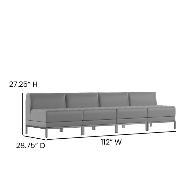 SINGLEWAVE Imagination Series 4 Piece Gray LeatherSoft Waiting Room Lounge Set - Reception Bench