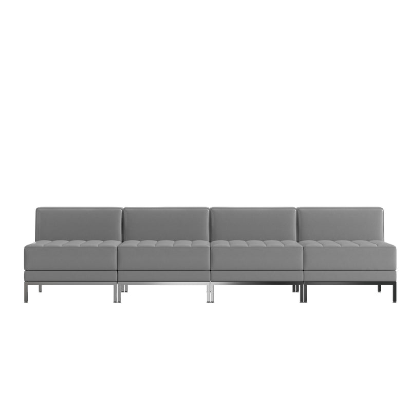 SINGLEWAVE Imagination Series 4 Piece Gray LeatherSoft Waiting Room Lounge Set - Reception Bench