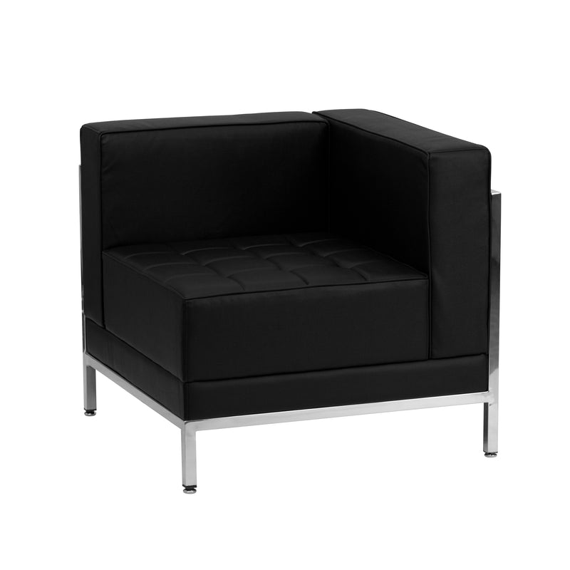 SINGLEWAVE Imagination Series Contemporary Black LeatherSoft Right Corner Chair with Encasing Frame