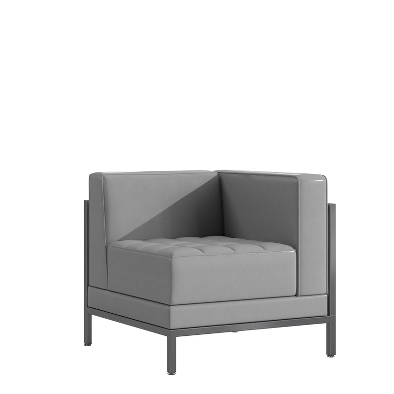 SINGLEWAVE Imagination Series Contemporary Gray Leathersoft Right Corner Chair with Encasing Frame