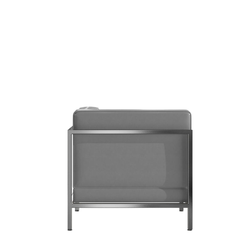 SINGLEWAVE Imagination Series Contemporary Gray Leathersoft Right Corner Chair with Encasing Frame