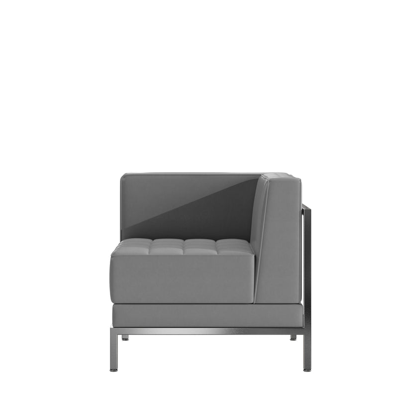 SINGLEWAVE Imagination Series Contemporary Gray Leathersoft Right Corner Chair with Encasing Frame