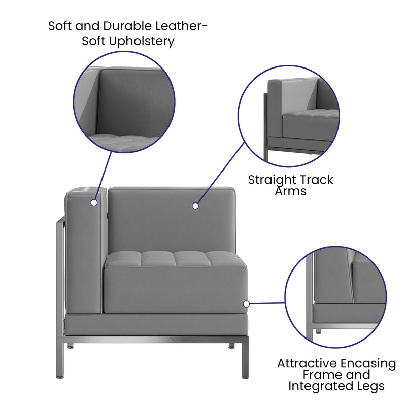 SINGLEWAVE Imagination Series Contemporary Gray Leathersoft Right Corner Chair with Encasing Frame