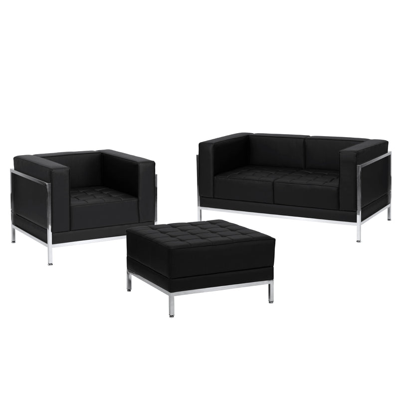 SINGLEWAVE Imagination Series Black LeatherSoft Loveseat, Chair & Ottoman Set