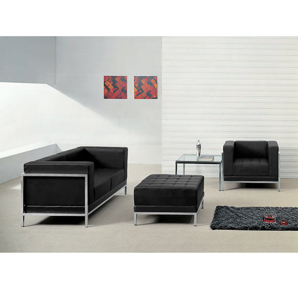 SINGLEWAVE Imagination Series Black LeatherSoft Loveseat, Chair & Ottoman Set