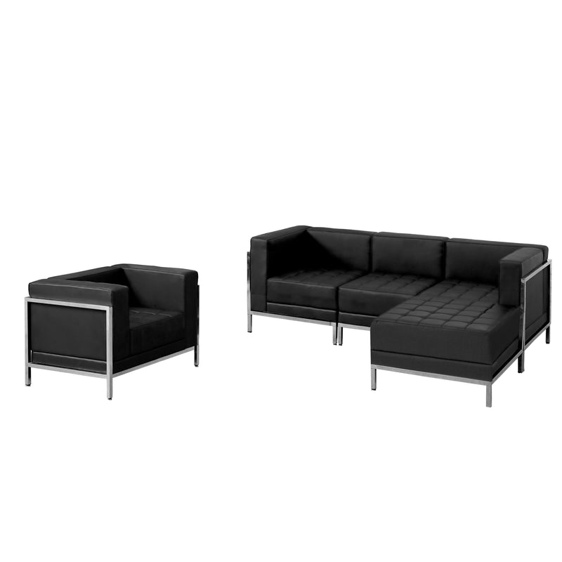 SINGLEWAVE Imagination Series Black LeatherSoft Sectional & Chair, 5 Pieces