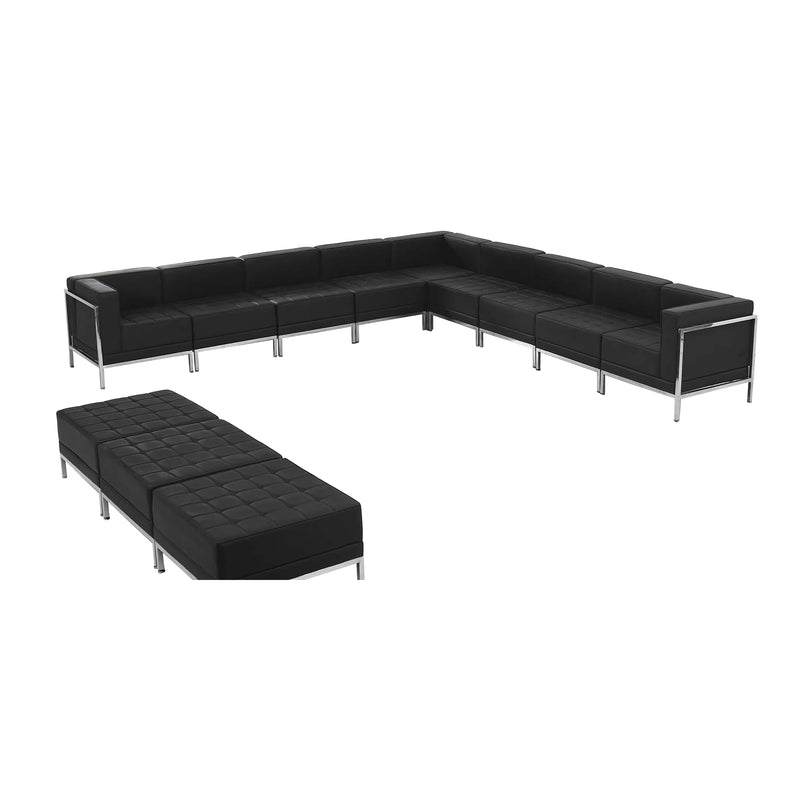 SINGLEWAVE Imagination Series Black LeatherSoft Sectional & Ottoman Set, 12 Pieces