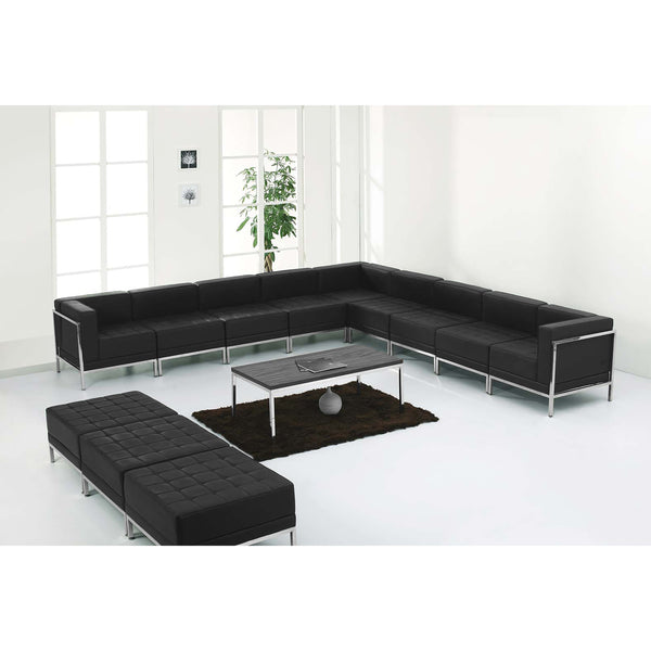 SINGLEWAVE Imagination Series Black LeatherSoft Sectional & Ottoman Set, 12 Pieces