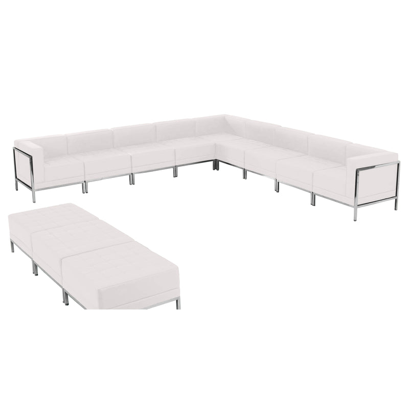 SINGLEWAVE Imagination Series Melrose White LeatherSoft Sectional & Ottoman Set, 12 Pieces