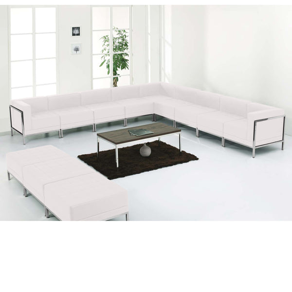 SINGLEWAVE Imagination Series Melrose White LeatherSoft Sectional & Ottoman Set, 12 Pieces