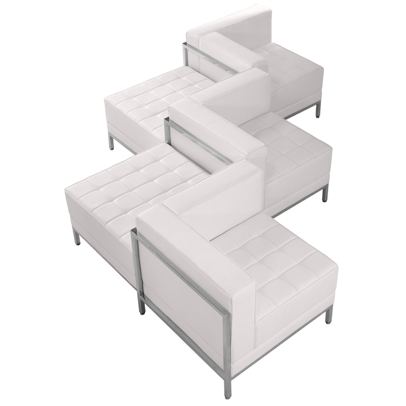 SINGLEWAVE Imagination Series Melrose White LeatherSoft 5 Piece Chair & Ottoman Set