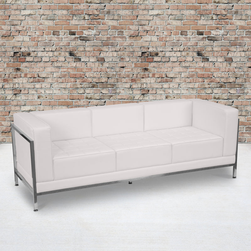 SINGLEWAVE Imagination Series Contemporary Melrose White LeatherSoft Sofa with Encasing Frame