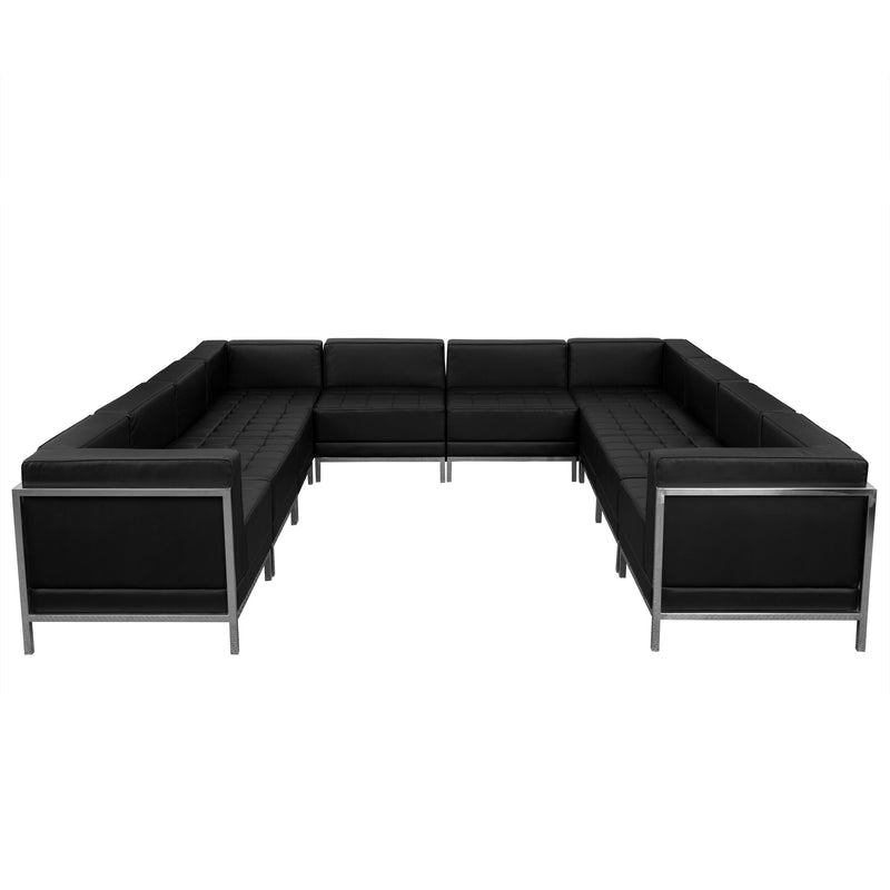 SINGLEWAVE Imagination Series Black LeatherSoft U-Shape Sectional Configuration, 10 Pieces