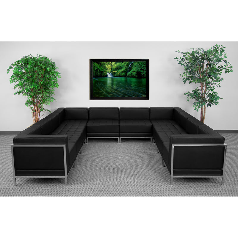 SINGLEWAVE Imagination Series Black LeatherSoft U-Shape Sectional Configuration, 10 Pieces