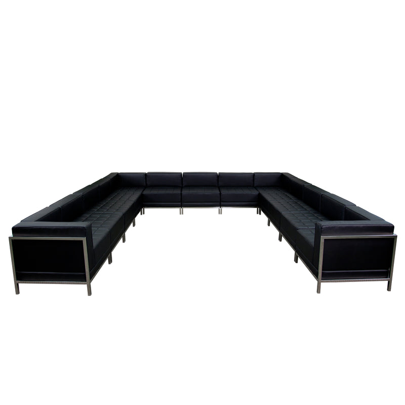 SINGLEWAVE Imagination Series Black LeatherSoft U-Shape Sectional Configuration, 13 Pieces