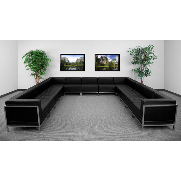 SINGLEWAVE Imagination Series Black LeatherSoft U-Shape Sectional Configuration, 13 Pieces