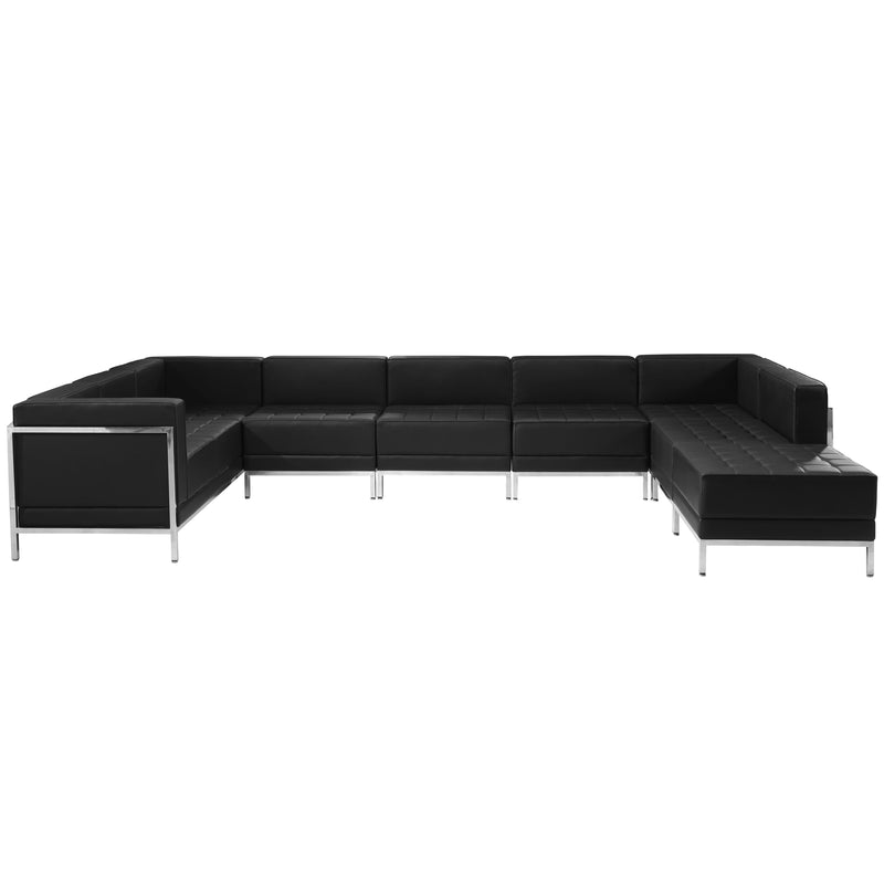 SINGLEWAVE Imagination Series Black LeatherSoft U-Shape Sectional Configuration, 7 Pieces