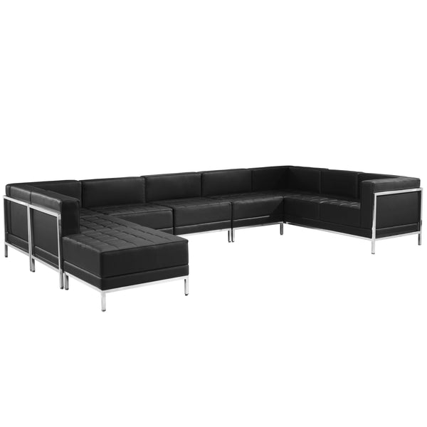 SINGLEWAVE Imagination Series Black LeatherSoft U-Shape Sectional Configuration, 7 Pieces