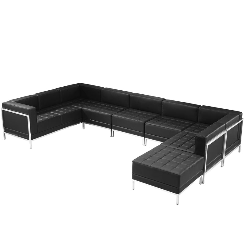 SINGLEWAVE Imagination Series Black LeatherSoft U-Shape Sectional Configuration, 7 Pieces